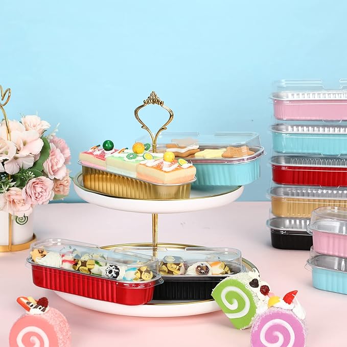 Qunclay 200 Pcs Aluminum Foil Mini Loaf Pans with Lids 6.8 oz Disposable Mini Cake Pan with Lid Rectangle Baking Cups for Fall Halloween Thanksgiving Party Muffin Cheesecake Ramekins (Multicolor)