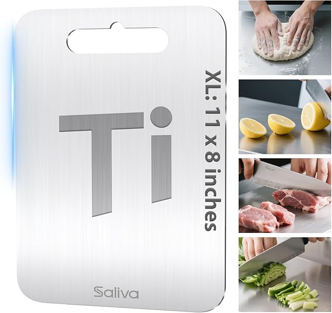 Saliva Titanium Cutting Boards for Kitchen, Cutting Board Double Sided Food Grade, Dishwasher Safe, No Blunt Knife, Chopping Boards with Handle for Meat, Fruit & Vegetable (11x8in)