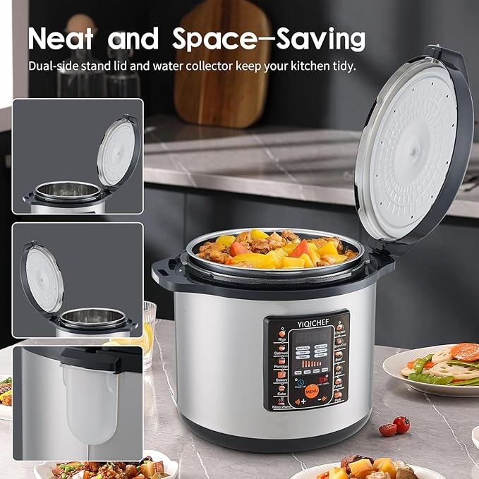 12L/12.8Qt Commercial Electric Pressure Cooker, Digital Control, 304 Stainless steel Inner Pot, Serve for 15-25 people, 1600W/120V with US PLUG, suitable to small restaurant, Canteen, Hotel