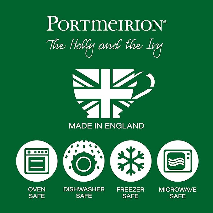 Portmeirion Holly and Ivy 8-Inch Serving Bowls (Set of 4) - Holiday Earthenware for Christmas Feasts, Ideal for Pasta, Soups, Desserts - Oven, Microwave, Freezer, Dishwasher Safe - Seasonal Tableware