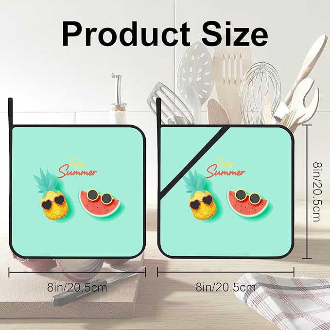 Cute Tropical Fruits Pot Holders Set of 2 Kitchen Heat Resistant Potholders for Microwave Cooking Baking Oven End Dishes and BBQ Gifts for Women