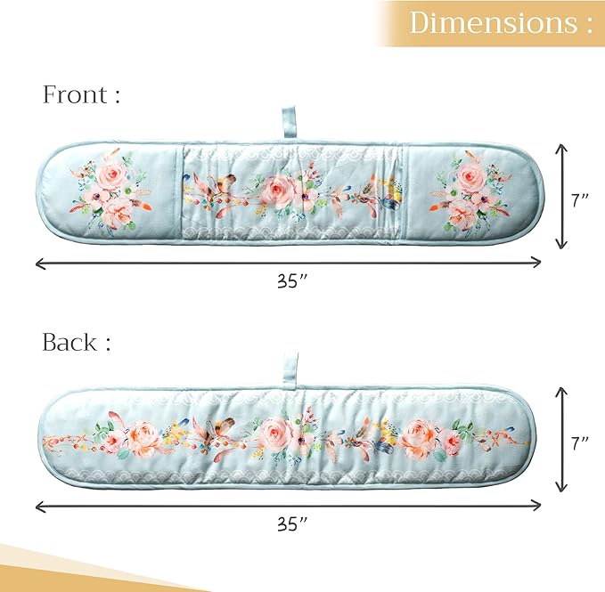 Maison d' Hermine Double Oven Mitts 100% Cotton 7"x35" Double Oven Mitt Heat Resistant BBQ Cooking Gloves with Loop, Baking, Grilling, Home, Kitchen, Handling Hot Pans Spring Summer (Ibiza)
