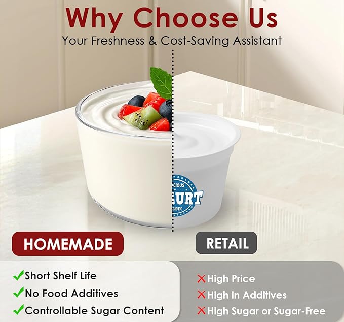 Suteck Yogurt Maker - Stainless Steel Yogurt Makers with Adjustable Time & Temp Control,Automatic Shut-Off & Constant Temper for Homemade Greek, Probiotic Yogurt, BPA-Free 2 Yogurt Bowls (2 Quart)