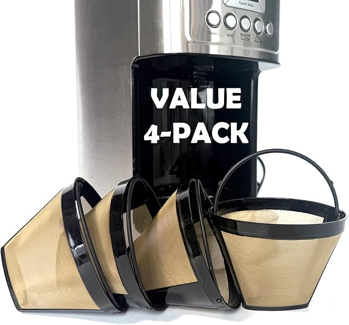 #4 Gold Cone Reusable Permanent Coffee Basket Filter Replacement for Cuisinart Coffee Maker (Pack of 4)