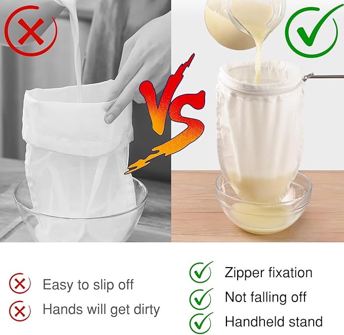 Nut Milk Bag Strainer with Stand, Strainers Fine Mesh Bags, Jelly strainer, Reusable Cheese Cloth Bag for Straining for Filter Juices, NutMilk, Cheese, Honey, Butter, S