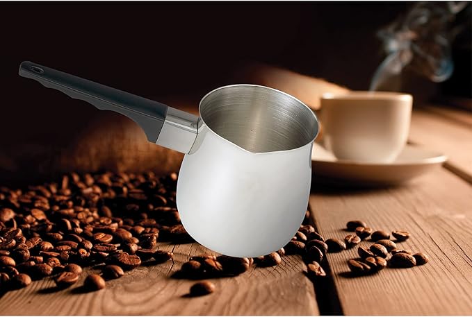 Fino Stainless Steel Turkish Coffee Pot - Professional 18/8 Warmer for Stovetop Coffee, Milk, Tea, Hot Chocolate - Delicious Daily Beverages - 24-Ounce