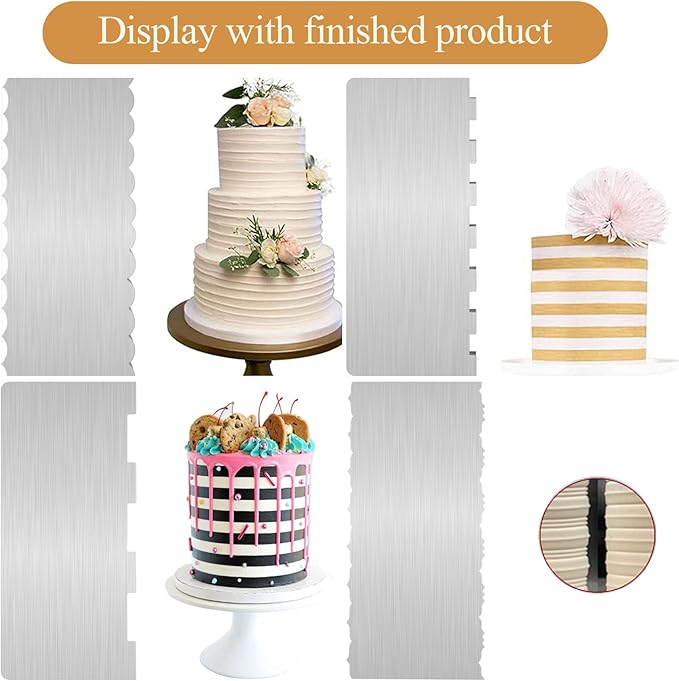 4 Pc 9 Inch Stainless Steel Cake Scraper Cake Decorating Tools Edge Side Jagged Wave Double Sided Patterned Comb Metal Cake Carving Smoothing Cream Pastry Baking