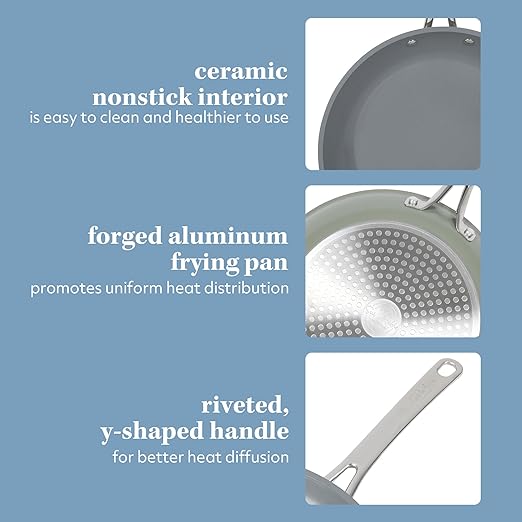 Sur La Table Kitchen Essentials 10 Inch Fry Pan PFA Free Titanium Ceramic Nonstick Interior Forged Aluminum Cookware Frying Pan - Green - Induction Compatible