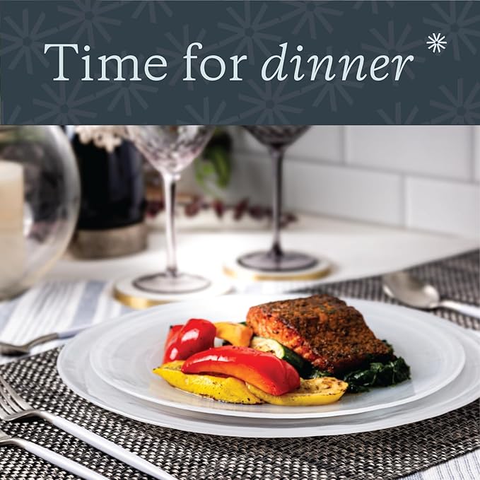 Vikko Dinner Plates, Set of 6 White Alabaster Plates, 11" Plate with Marbelized, Swirl Design, Elegant Glass Plate, Dishwasher Safe