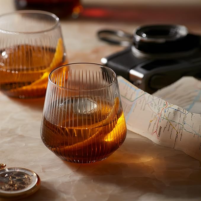 Rituals Whiskey Glasses Set of 2 Old Fashioned Tumblers, Bar Glasses 10 Oz Rocks Barware For Drinking Scotch Whisky, Cocktail Rum, Cognac, Bourbon, Unique Housewarming Gifts