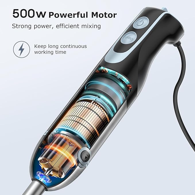 FRESKO Immersion Handheld Blender 500W with 700ml Beaker, 12-Speed & Turbo Mode Hand Blender Stick, 304 Stainless Steel Blades