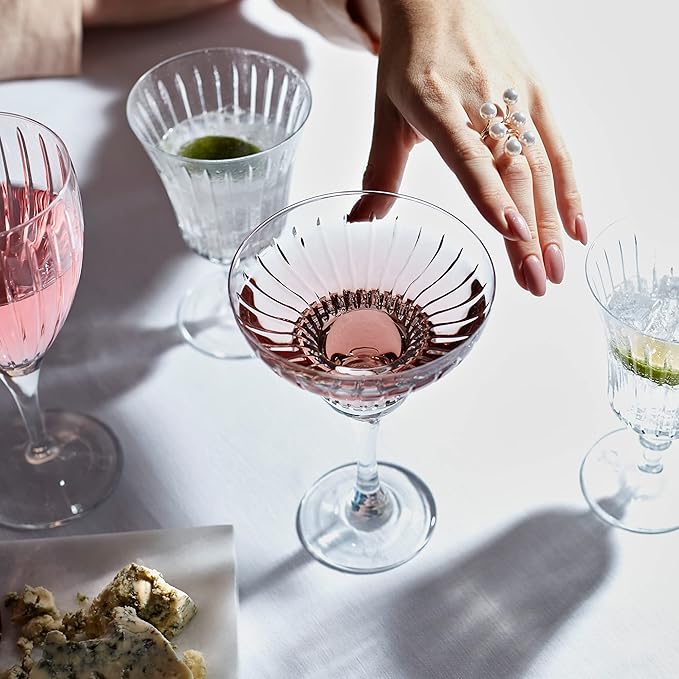 Margarita Glasses with Stem - Crystal Glassware for Bar - Aqua Rim Margarita Glass - Modern Bar Glass for Martini, Cocktail, Water, Wine, Mixing Cocktails, Gin and Tonic Glasses - Set of 2 - 10 oz