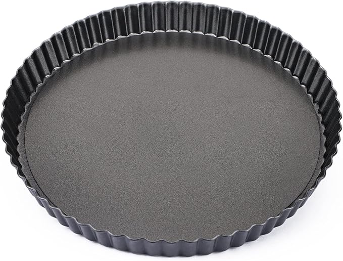 Beasea Tart Pan 10 Inch with Removable Bottom, Non Stick Quiche Pan Pie Shell Fluted Edge Tart Pan, Loose Base Carbon Steel Round Cooking Pan for Baking