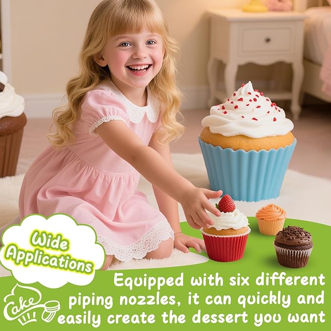 FANTEXY Dessert Decorating Syringe Set, Icing Piping Kit Stainless Steels Cake Decorating Tools 6 Piping Icing Nozzles Cupcake Decorating Kit