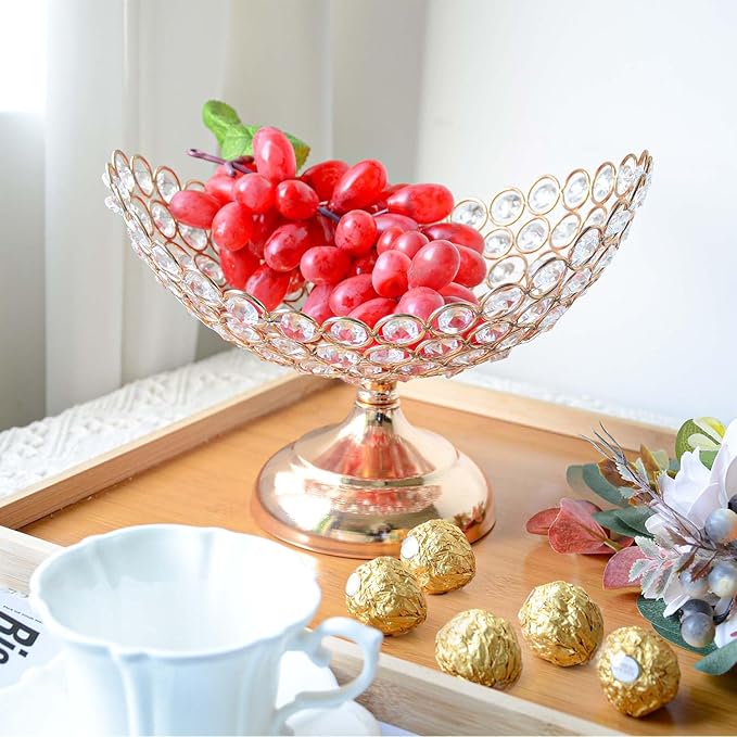 Crystal Fruit Bowl for Table Centerpiece, Snack and Dessert Holder, Elegant Crystal Bowl for Party Table (Gold, Ship Type)
