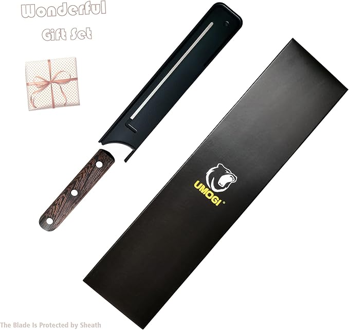 Bread Knife 8 Inch with Sheath - German High Carbon Stainless Steel, Ergonomic Grip Full Tang Wood Handle - Serrated Edge Home Kitchen Knife for Bread Tomatoes & Cake