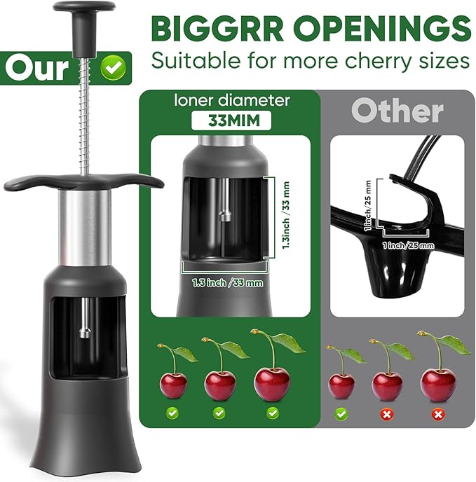 2 in 1 Cherry Pitter Remover Tool, Premium Quick Release Cherry Pitter, Press & Push Type, Large 33mm Cherry Seed Remover, Durable, Food Grade Stainless Steel & PP Plastic, More Labor Saving