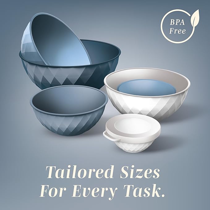 COOK WITH COLOR Mixing Bowls with Lids - 12 Piece Plastic Nesting Bowls Set includes 6 Prep Bowls and 6 Lids, Diamond Design - Microwave Safe (Mint)