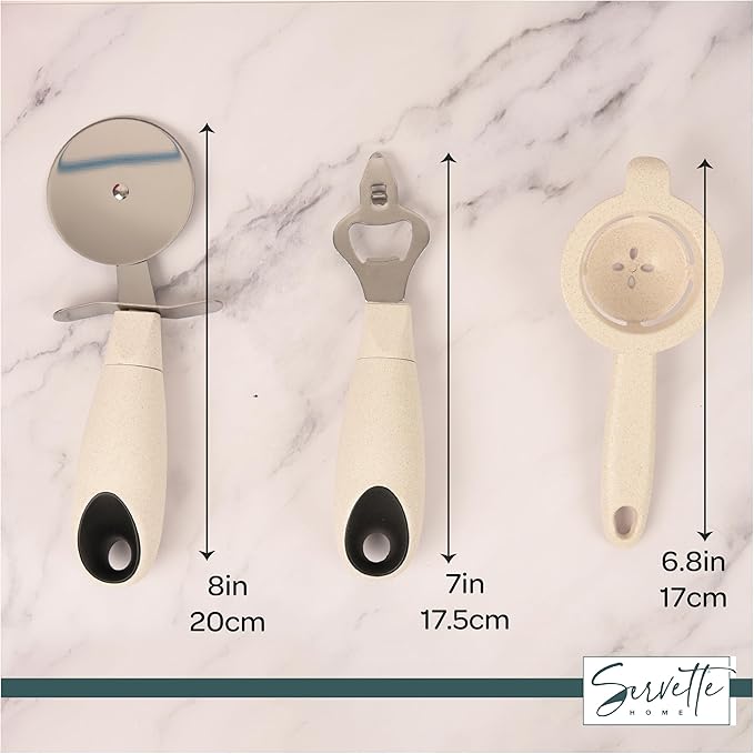 Wheat Straw Kitchen Utensils, Set of 3 (Pizza Cutter, Can and Bottle Opener, Egg Separator)