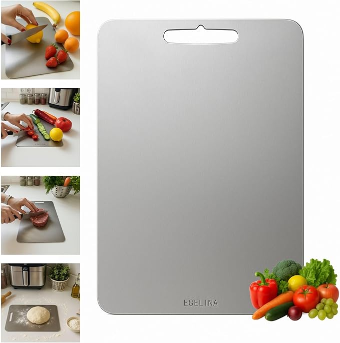 100% Pure Titanium Cutting Board for kitchen, Double sided cutting board, 13.3 x 9 inches, Non-Porous Surface, Kitchen Durable Chopping Boards Perfect for Food Preb, Meat, Vegetables, Fruits