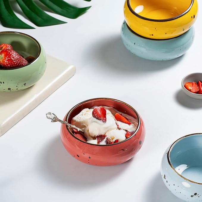 Small Hand Craft Dessert Bowls - 12oz, Set of 6 - Microwave, Oven, Dishwasher Safe, Ice Cream, Soup, Snacks, Rice, Cereal, Chili, Side Dishes, Dips, Ideal Gift - Vivid Assorted Colors