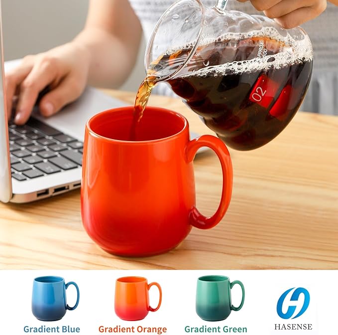 Hasense Ceramic Coffee Mugs Set of 4,15oz Large Mugs Set for Home and Office, Microwave & Dishwasher Safe, Coffee Cups for Coffee Tea Mike, Gradient Orange