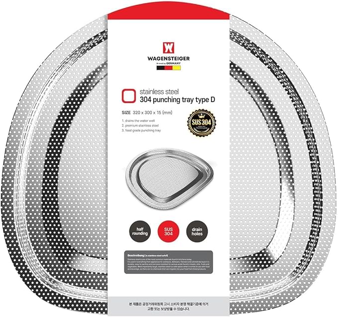 Stainless Steel Vegetables & Fruits Wash Strainer Colander, Perforated Tray, Mini Drying Rack for Dishes, Fitting Lid for Washing-up Bowl (300 x 320 x 16mm / 11.81 x 12.60 x 0.63inches)