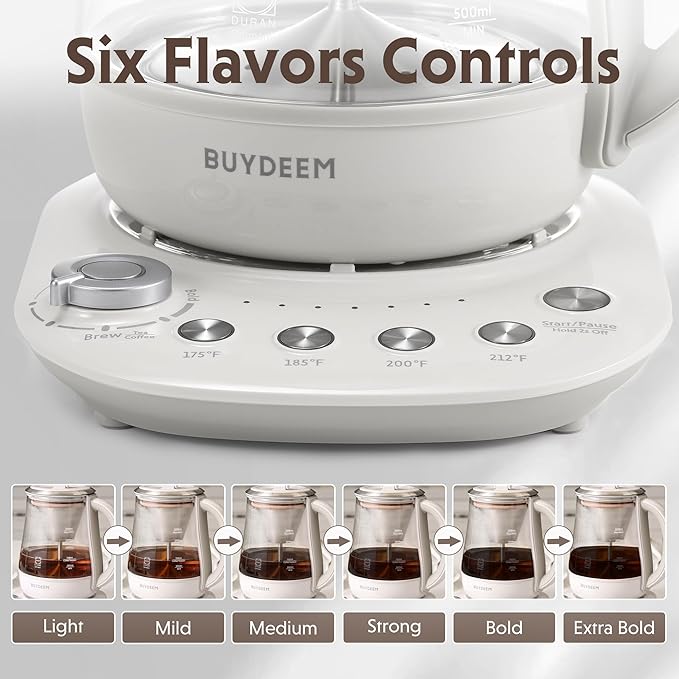 BUYDEEM K1563 Tea Maker, Electric Kettle for Coffee and Tea Brewer with 6 Flavor Controls, 4 Temperature Settings, 8 Hours Keep Warm, 1.5L