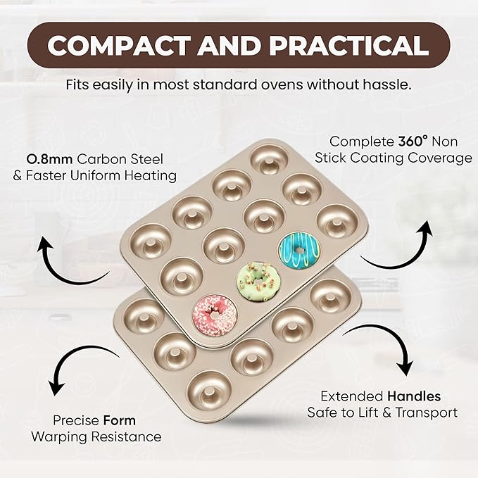 Good Dee's Nonstick Donut Pan for Baking 12 Cavity - Carbon Steel Donut Baking Pan for Muffin, Cake, Dessert & Mini Bagel | Doughnut Bakeware for Oven Baking | Mold Donut Trays Easy Clean & Non-Stick