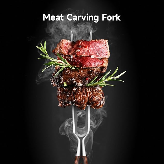 Sunnecko Butcher Knife,Razor Sharp Breaking Knife for Meat Cutting,High Carbon German Steel Carving Knives with Meat Fork