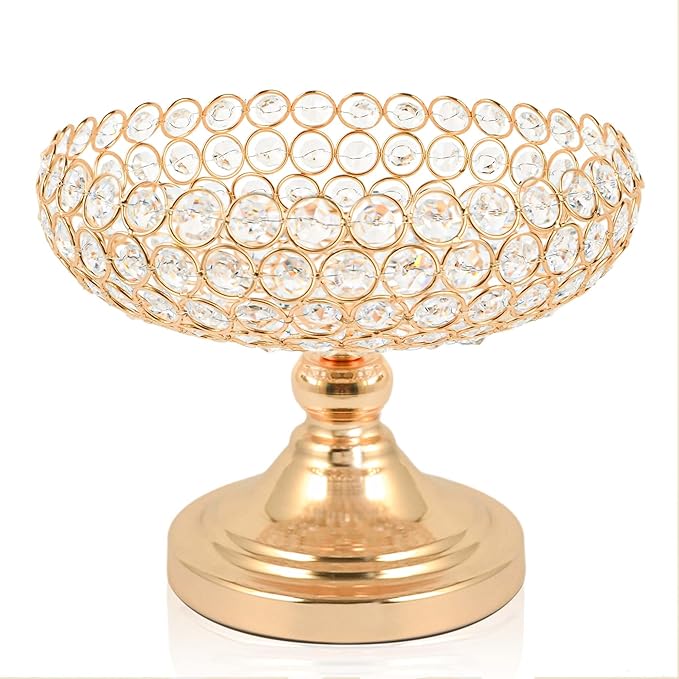 Hollow-Carved Design Crystal Fruit Bowl Food Bowl for Table Centerpiece, Fruit/Artificial flowers Holder for your Counter,Elegant Crystal Bowl for Party table(Gold, 1PC)
