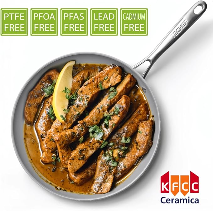 TECHEF - CeraTerra Ceramic Nonstick Frying Pan Skillet, (PTFE, PFAS, and PFOA Free), Dishwasher Oven Safe, Stainless Steel Handle, Induction-Ready, Made in Korea (12-in)