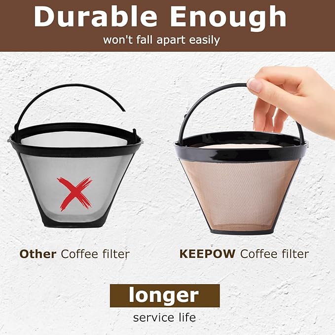 KEEPOW Reusable Coffee Filter Replacement 12-Cup, Compatible with Cuisinart Coffee Makers, Gold Tone Coffee Filter Basket 10-12 Cup