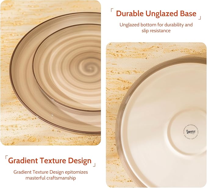 Sweese Porcelain Dinner Plates Set of 6-10 Inch Round Dish Set for Meals, Microwave Dishwasher Safe, Elegant for Parties, Weddings, Restaurants