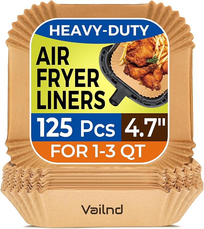 Small Air Fryer Liners Disposable, 2 QT Parchment Paper for COSORI 2.1 Qt Air Fryer, 125PCS 4.7 Inch Square Baking Paper Sheets for Mini Airfryer Basket