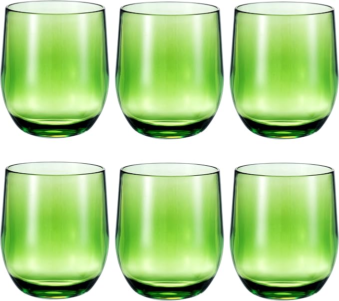14-ounce Plastic Stemless Wine Glasses, All Purpose Arcylic Glasses, set of 6 Green Reusable Shatter-resistant Dishwasher Safe
