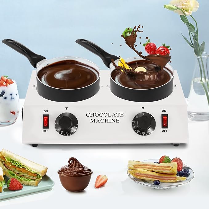 WICHEMI Chocolate Melting Pot Chocolate Warmer Chocolate Melter Chocolate Tempering Machine Pot for Home, Commercial Electric Melting for Chocolate, Butter, Cheese, Cream, Candy, Milk (Double Pots)