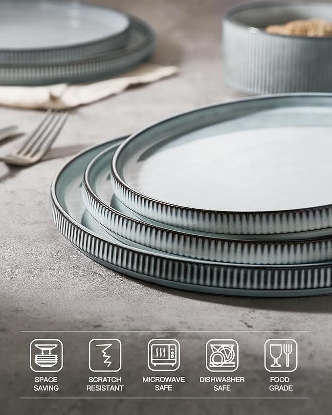 famiware Star Dinner Plates for 6, 10 inches Plate Set, Scratch Resistant, Stoneware Dinnerware, Kitchen Modern Rustic Serving Dishes, Smoky Blue