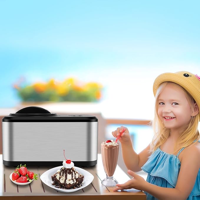 KUMIO 1.6-Quart Ice Cream Maker with Compressor, No Pre-Freezing, 4 Modes Ice Cream Maker Machine with LCD Display, Timer, Automatic Gelato & Yogurt Machine, Stainless Steel