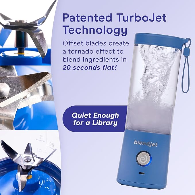 BlendJet Portable Blender for Smoothies & Shakes - 16oz BlendJet 2 Cordless Personal Small Blender, USB-C Rechargeable & Self Cleaning - Quiet Mini Travel Blender with Stainless Steel Blade (Emerald)