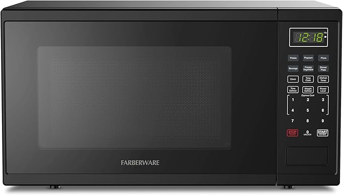 Farberware 1.1 Cu. Ft. 1000-Watt Microwave Oven Digital Control, 10 Power Levels, One-Touch Cooking, Defrost, Child Safety Lock, Black