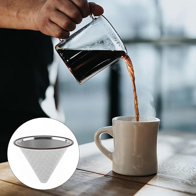 Reusable Coffee Filter, Cone Pour Over Coffee Filter Compatible with Hario V60, Chemex, Ovalware, Stainless Steel Coffee Permanent Filter, Coffee Dripper for Cuisinart Coffee Maker Filter and Brewer