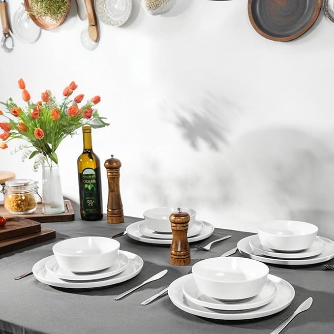 Webbylee 6-inch Melamine Bowls set of 6-20-ounce Dinnerware Cereal Bowls for Soup, Salad & Dessert | Dishwasher Safe & Space Saving(White/Grey)