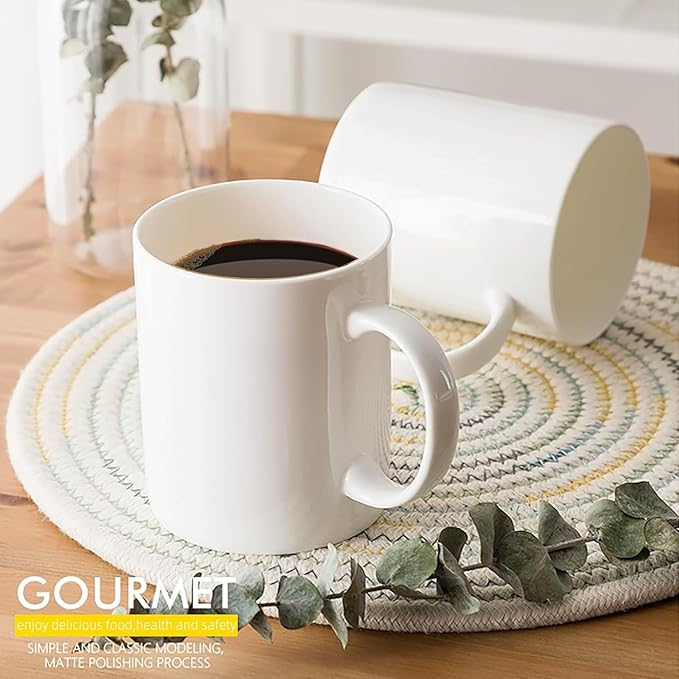 Chulan White Coffee Mugs, 14oz Fine Bone China Coffee Cups, Over 45% Bone Content Porcelain, Lightweight Espresso Mugs, Break Resistant Ceramic, Dishwasher & Microwave Safe