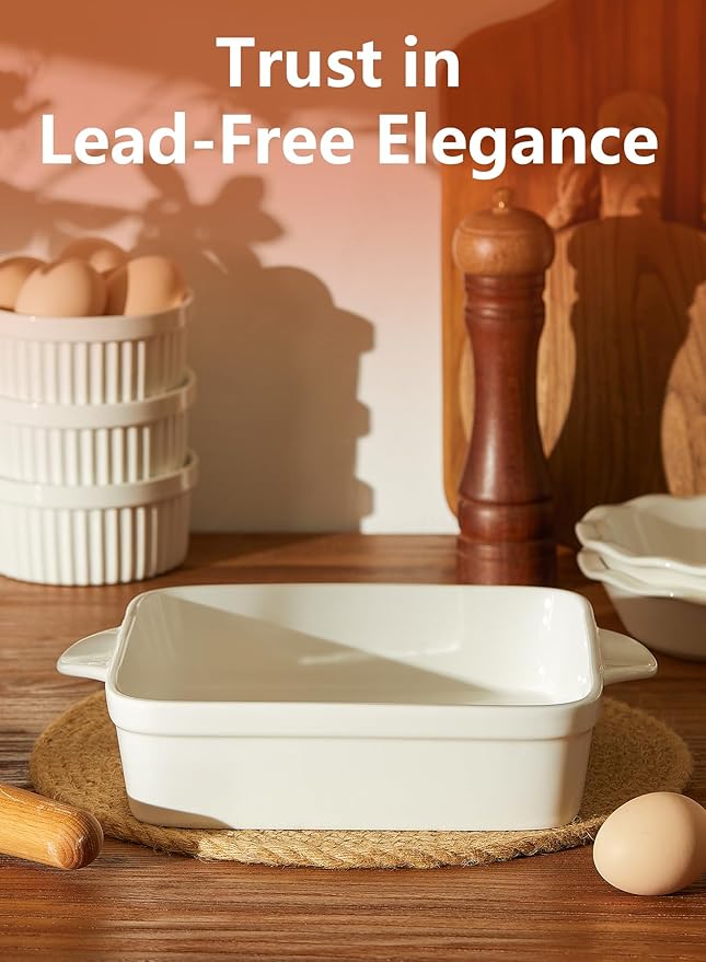 Sweese 8x8 inch Square Porcelain Baking Dish with Double Handles - Non-Stick Oven Casserole Pan for Brownie, Lasagna, Roasting - Great for Serving or Cooking
