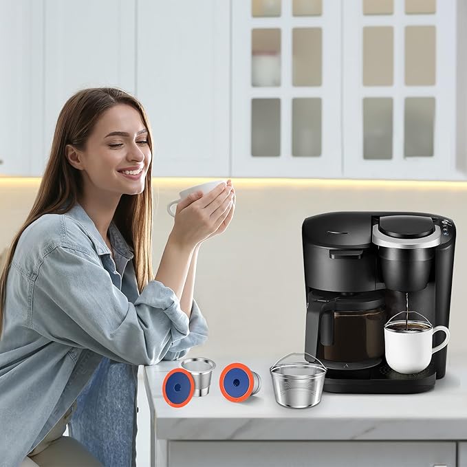 Reusable Coffee Filter For Keurig K Duo,Stainless Steel Reusable 8-12 Cup Basket for K-Duo Essentials and K Duo Brewers Makers, 2 Pack Reusable K Cups and 1 coffee filter