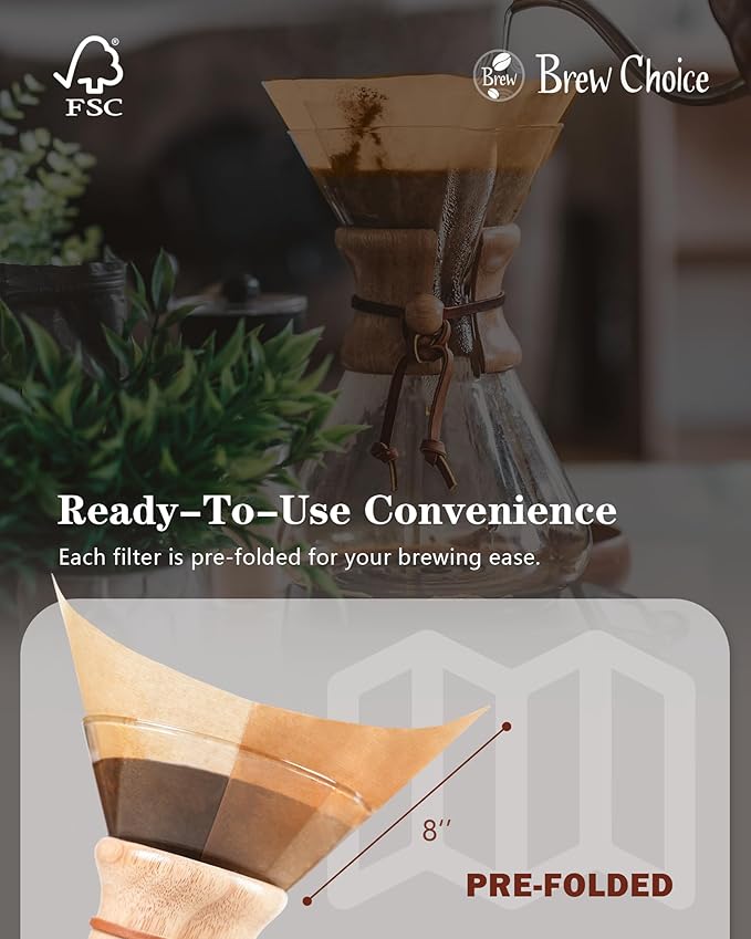 Pre-folded Natural Unbleached Coffee Filters - 100 Count, Compatible with Pour-Over Coffee Makers