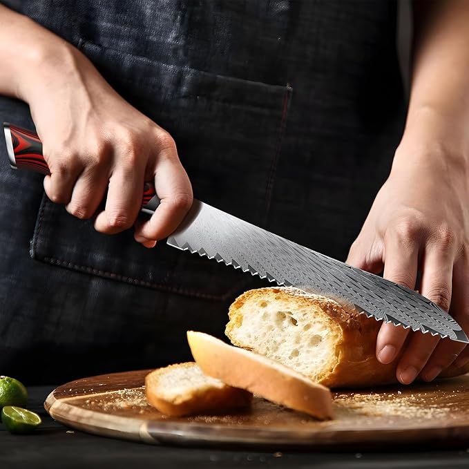 Bread Knife,8 Inch Serrated Bread Knife Ultra Sharp Damascus Steel Bread Kitchen Knife, Professional Bread Knife for Homemade Bread