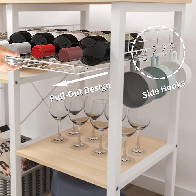 soges 3-Tier Kitchen Baker's Rack Utility Microwave Oven Stand Kitchen Island Cart Standing Multifunction Storage Shelf Kitchen Workstation, Maple