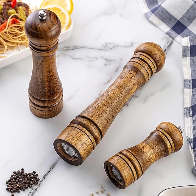 10 Inch Large Capacity Manual Pepper Grinder Oak Wood Adjustable Ceramic Core Salt and Pepper Mill for Kitchen Cooking Seasoning Grinding